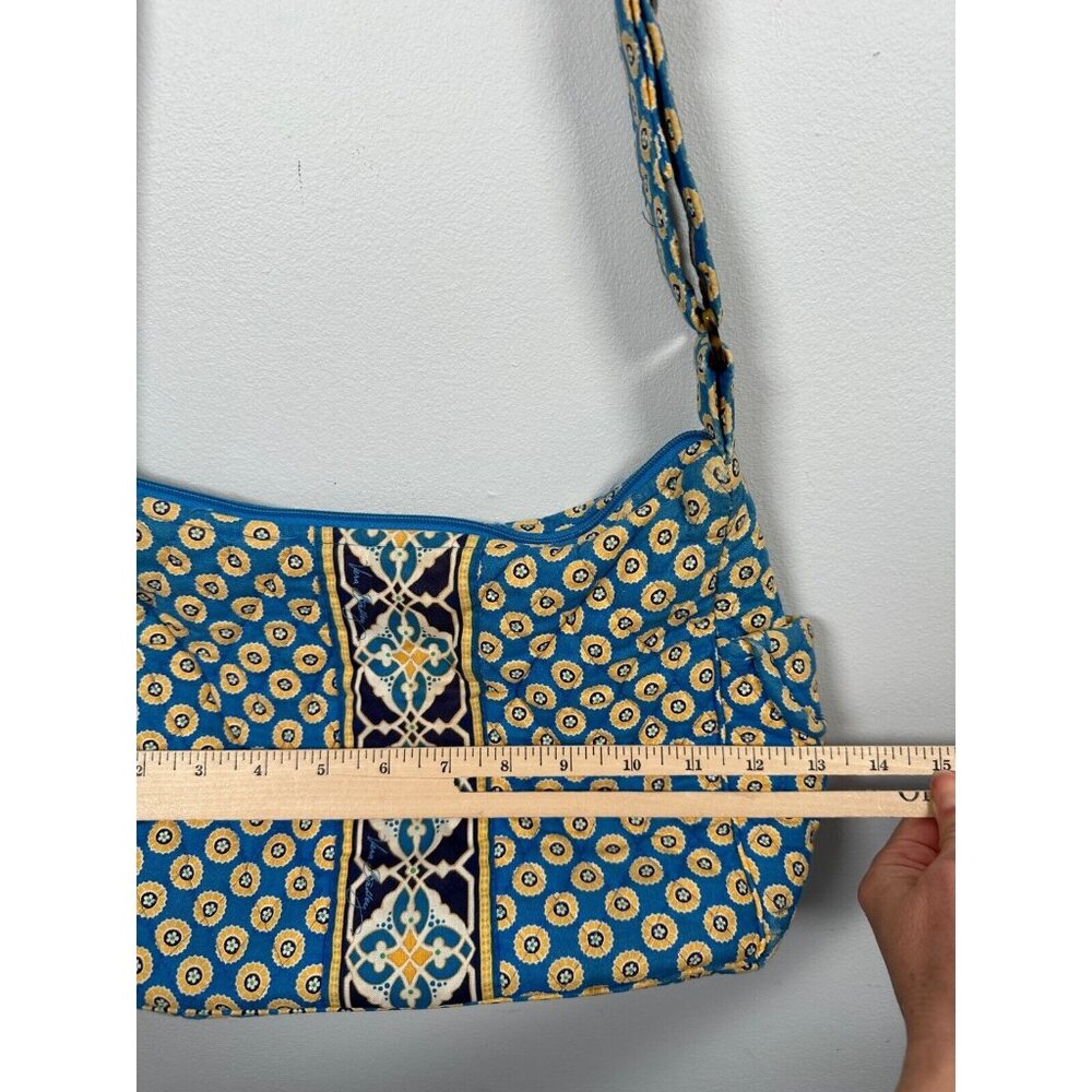 Vera Bradley Floral Shoulder Bag Yellow‎ Blue Zip Pockets Adjustable - Picture 10 of 16